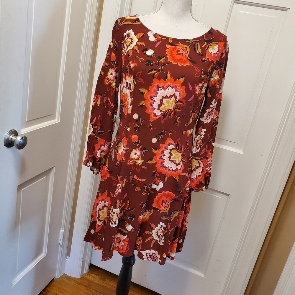 NWT Old Navy Burgundy Floral A-Line Rayon Ruffle Sleeve Dress Size 6P